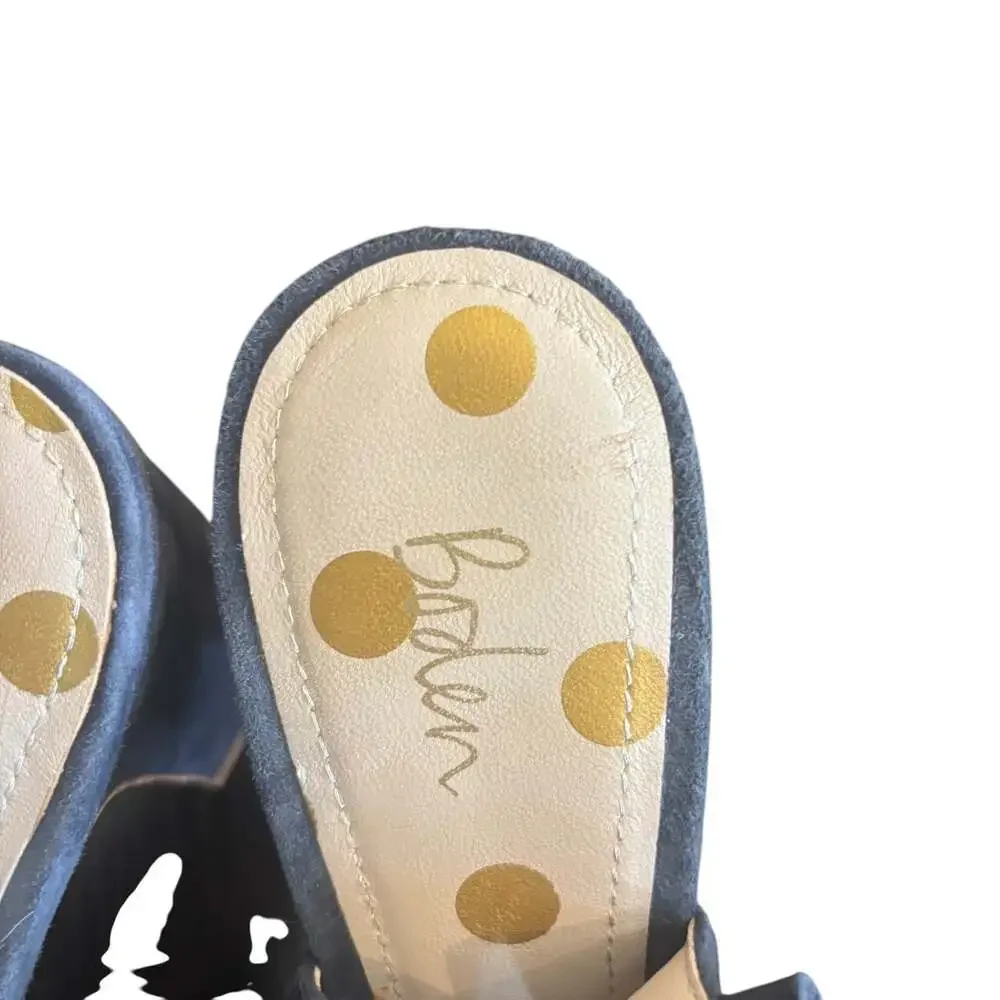 Boden Navy Blue Suede Block Heel Slingback Pump Bow Detail Real Leather EU 39